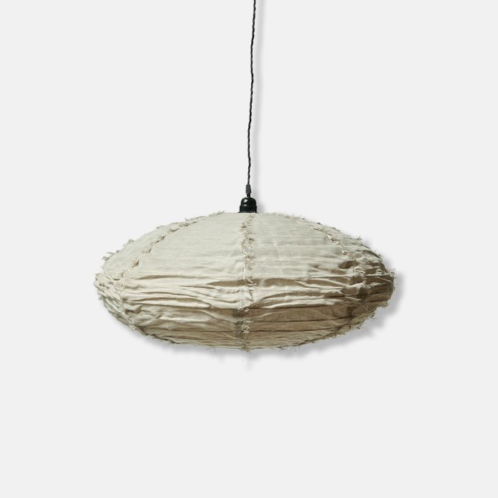Oval shaped linen lampshade in natural cream colour.