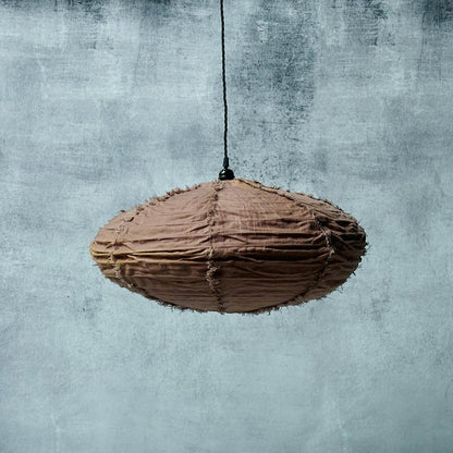 Black E27 bulb holder attached to a rustic brown linen fabric lampshade.