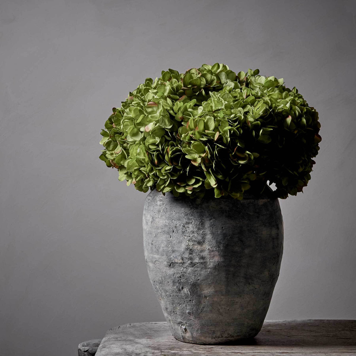Artificial green hydrangea faux fake flower stem vase arrangement botanical home decor realistic