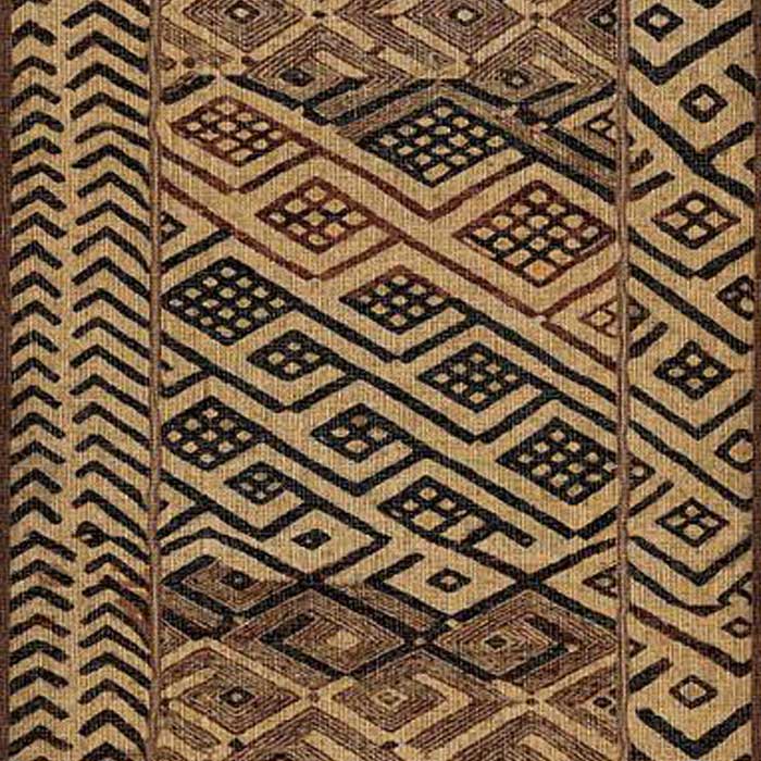 Geometric diamond patterned rug in light and dark brown tones.