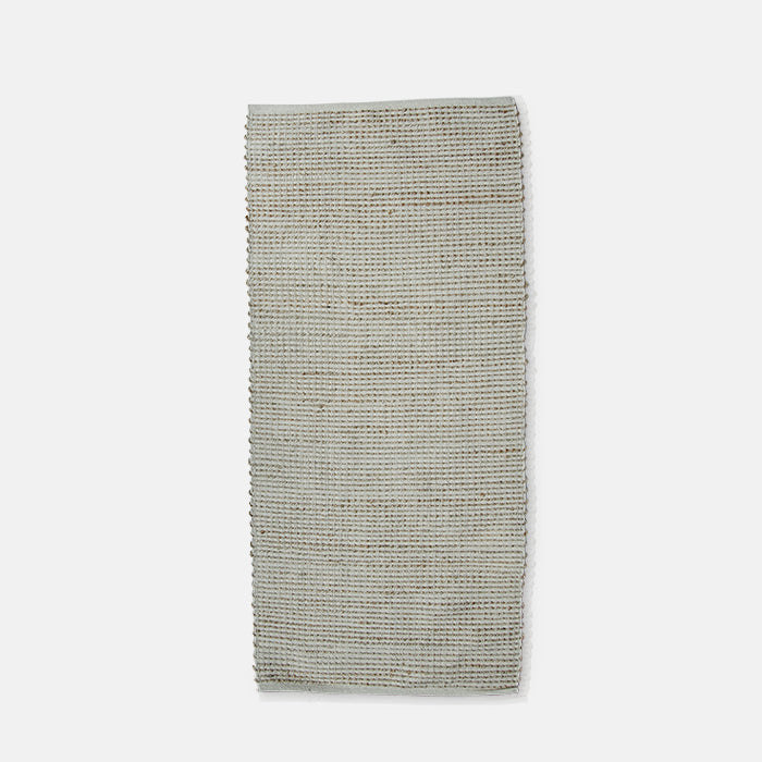 Natural beige woven jute runner with clean banded edge.