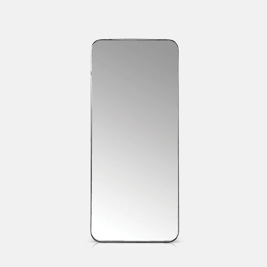 Curved edge mirror in a thin black rectangular frame