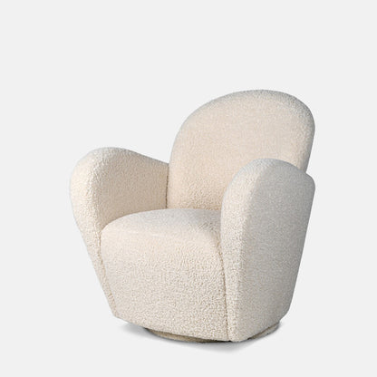 Large white boucle armchair with deep seat and curved design.
