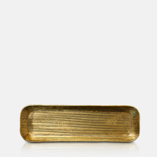 Rectangular hammered brass decorative tray.