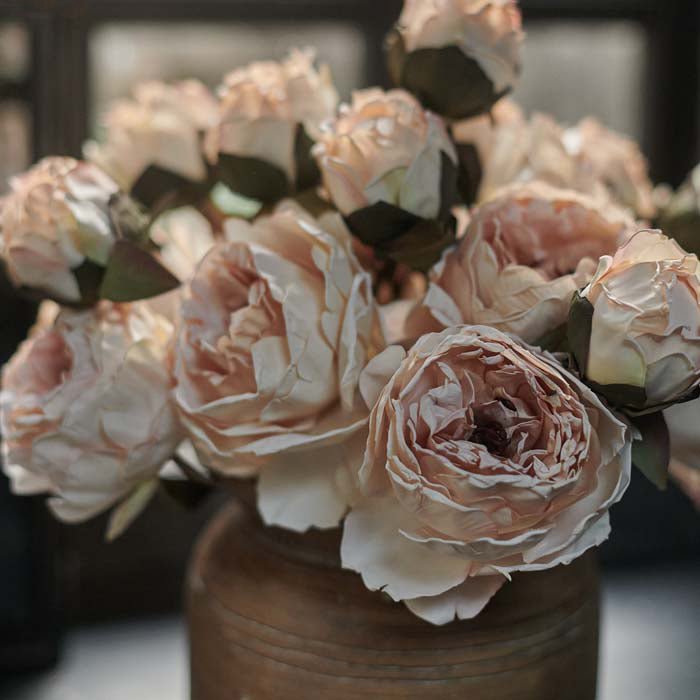Artificial peony blush pink faux fake flower petals leaves botanical realistic home decor
