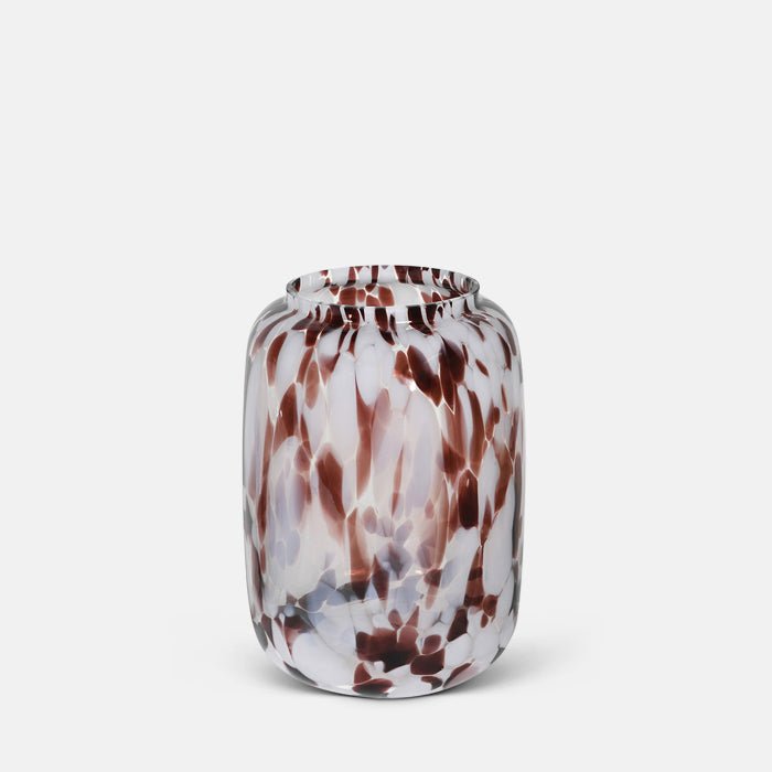 Tall marbled red and white glass vase 