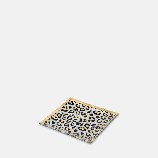 Square leopard print tray with a golden edge