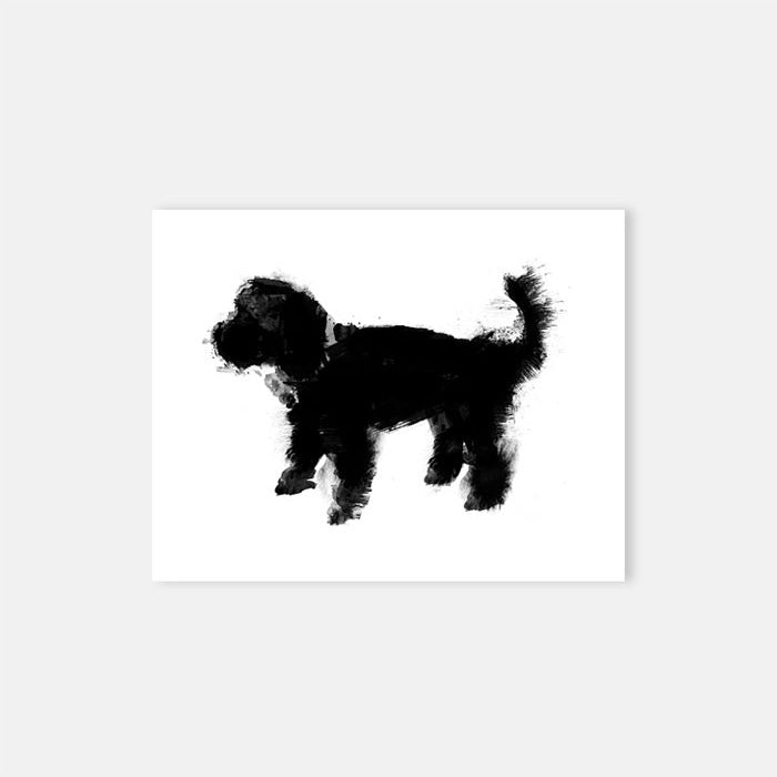 black and white print of a terrier puppy on white paper