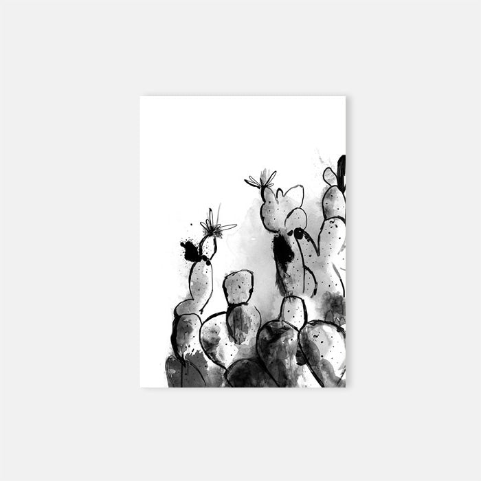 Abstract monochrome print of a stack of prickly pear cacti