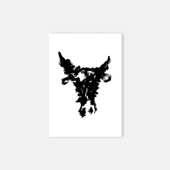 Black and white abstract drawing of a bulls head